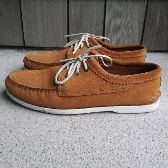 Mens Quoddy Toast Suede Gold Upper Leather Boat Sole Lace up Moccasins Size 10 - Picture 5 of 10